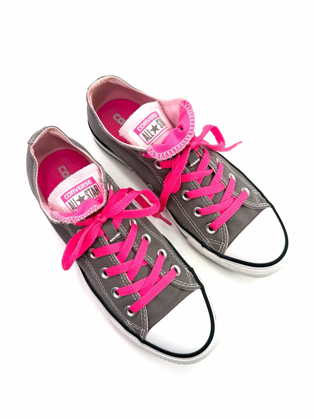 Converse Pink Gray Double Tongue Canvas Chuck Taylor Ox Rifle Low Top Sneakers